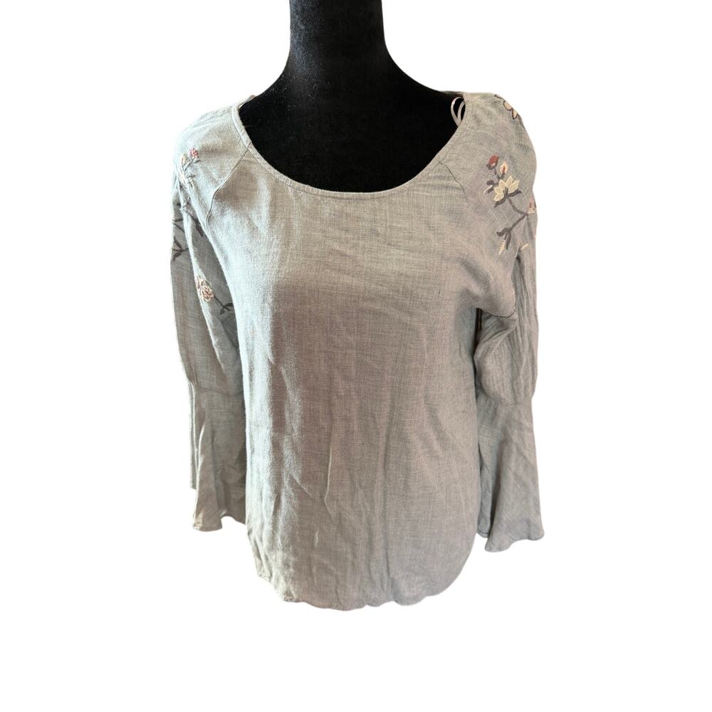 LC Lauren Conrad Blue Floral Cold Shoulder Ruffle Blouse Top Size M Boho